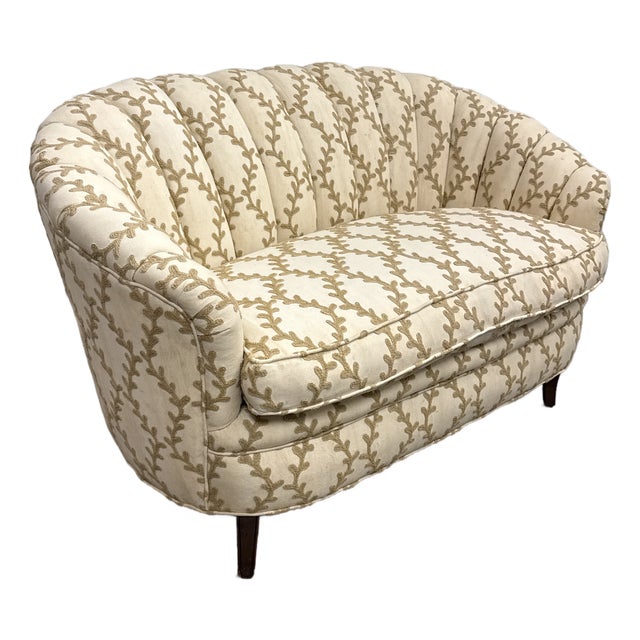 Danish Banana Style Channel Tufted Loveseat, Vintage For Sale