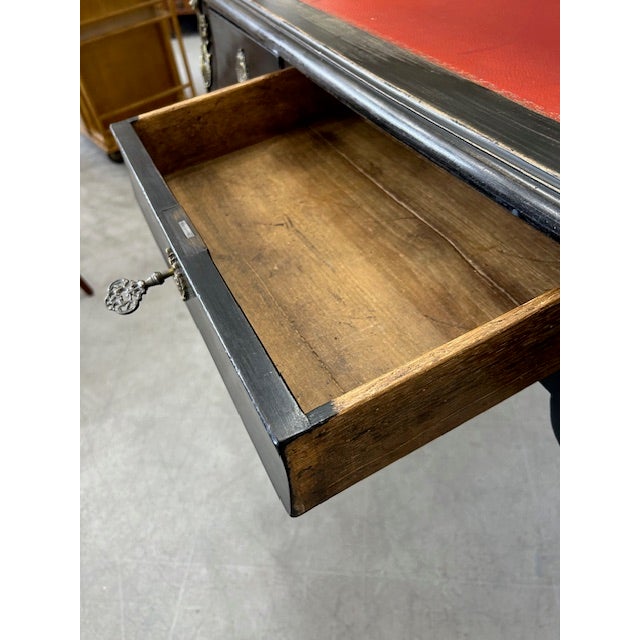 Louis XV Style Ebonized Desk With Red Tooled Leather Top For Sale - Image 12 of 12