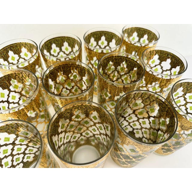 Gold Vintage Mid Century Culver Gold and Green Moroccan Highball Glasses, Set of 12 For Sale - Image 8 of 14