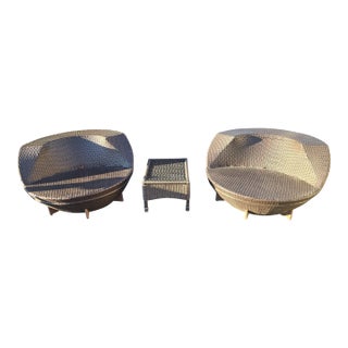 Outdoor Egg Rattan Chair Set With Coffee Table For Sale