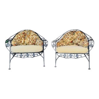 1950s Iron Patio Chairs in the Chantilly Rose Style - Set of 2 For Sale