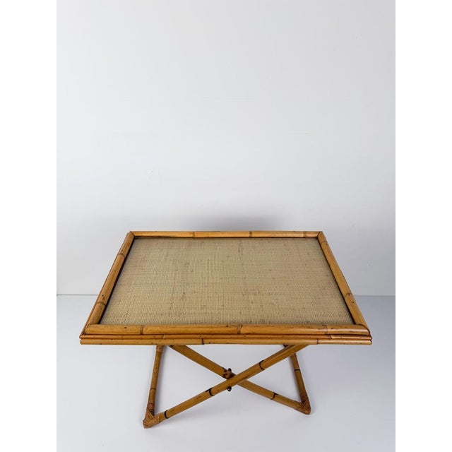 Italian Mid-Century Cane, Bamboo and Woven Rattan Tray Table with Glass Top, 1970s For Sale - Image 10 of 18