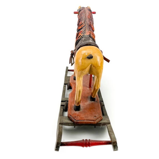 American Vintage Hand Painted Carved Rocking Horse For Sale - Image 3 of 6