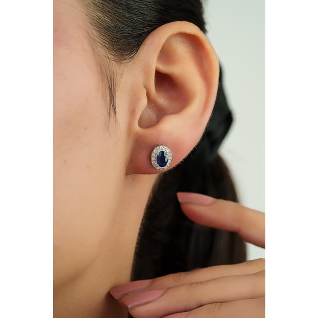 4.16ct Natural Deep Blue Sapphire and Diamond Jacket Earrings in 14k White Gold- A Pair For Sale - Image 4 of 18