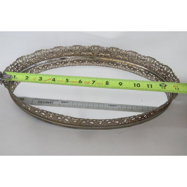 Oval Vanity Mirror Tray Filigree Gilded Raised Metal Frame Dresser Display 4524b For Sale - Image 14 of 14