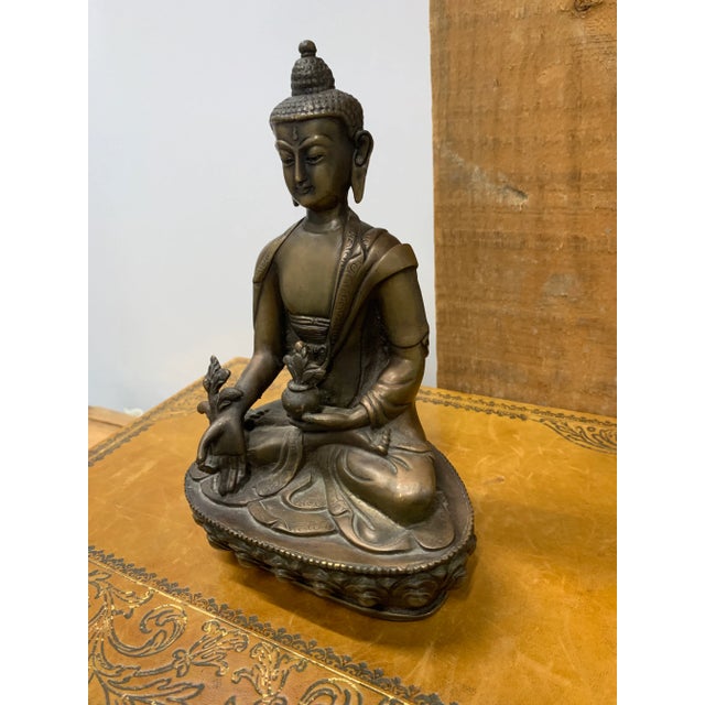 Late 19th Century Late 19th Century Patinated Bronze Lotus Blossom Buddha For Sale - Image 5 of 7