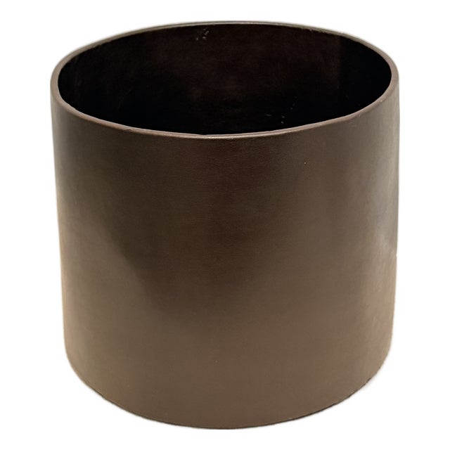 Vintage Genuine Leather Waste Basket in Chocolate Brown For Sale