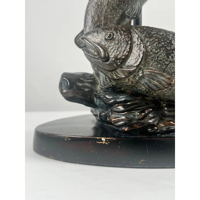 Bronze Rustic Style Flying Trout Table Lamp With Bronzed Base and Faux Leather Shade For Sale - Image 8 of 18
