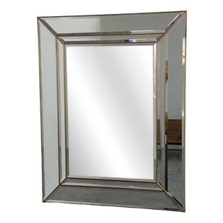 Large Vintage Brass Beveled Wall Mirror For Sale