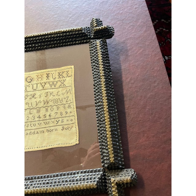 Antique Needlepoint Sampler With Tramp Art Frame For Sale - Image 10 of 10