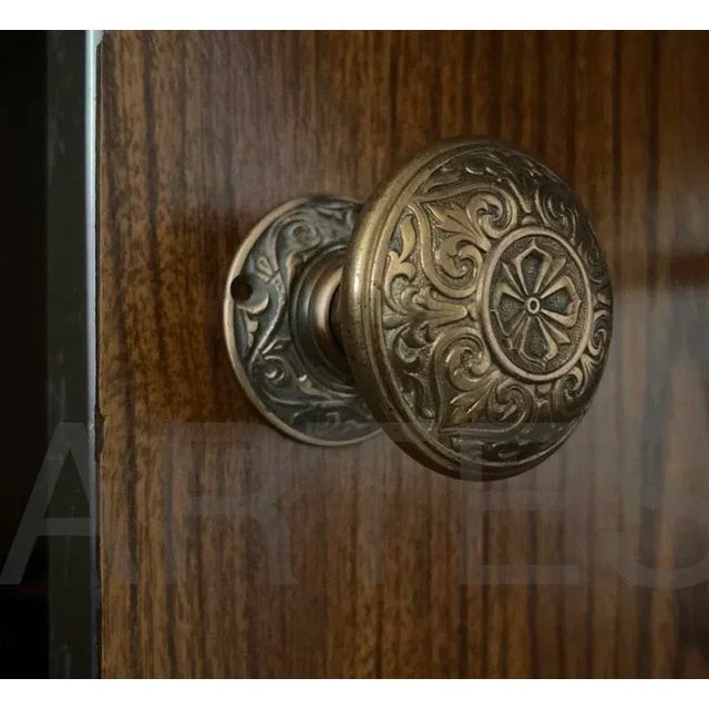 19th Century Antique American Ornamental Bronze Door Knob With Rosette For Sale - Image 9 of 9