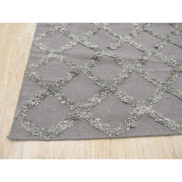 8x10 Gray Hand-Knotted Wool Viscose Latticed Shag Linesist Design Carpet Rug For Sale - Image 4 of 4