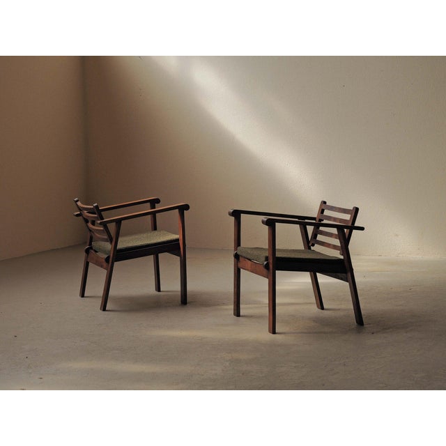 French Modernist Reconstruction Oak Armchairs, 1940s, Set of 2 For Sale - Image 14 of 16