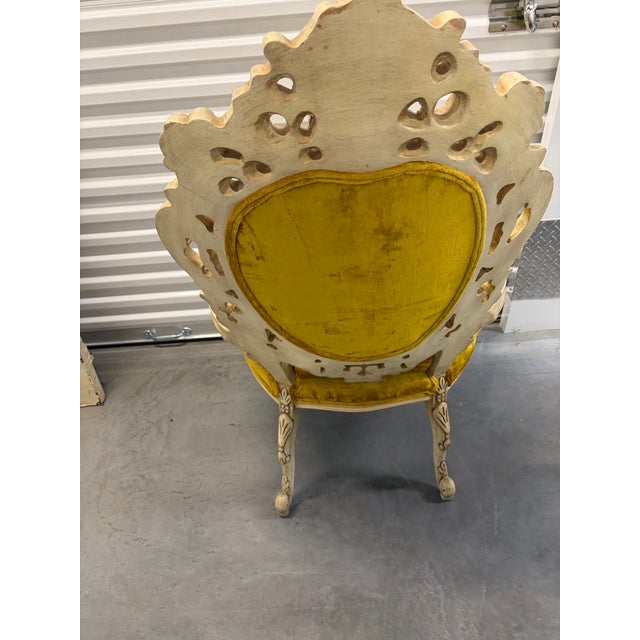 Mid 20th Century Pair of Rococo Revival Carved Armchairs in Mustard-Gold Velvet For Sale - Image 4 of 4