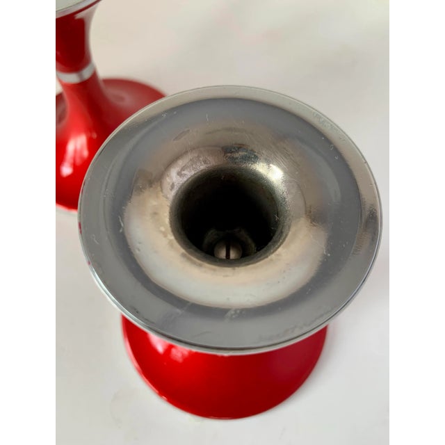 Mid 20th Century Mid-Century Modern by Norway’s Bjørn Engø for Emalox, Red Enamel on Aluminum Candlesticks- a Pair For Sale - Image 5 of 12