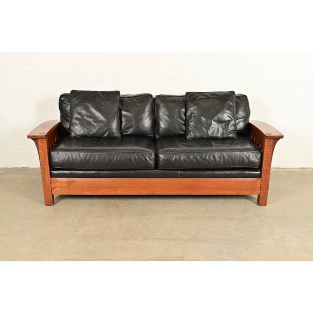 Mission L. & J. G. Stickley Mission Oak Arts & Crafts Bow Arm Sofa For Sale - Image 3 of 13