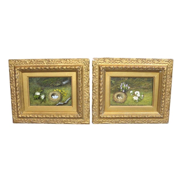 Victorian Artist, Easter Egg Nest & Spring Still Life, Oil Paintings, Set of 2 For Sale