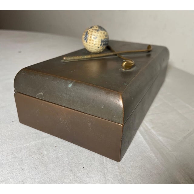 Antique 4 LBS Heavy Solid Bronze Jb Golf Cherry Wooden Lined Jewelry Trinket Box For Sale - Image 12 of 14