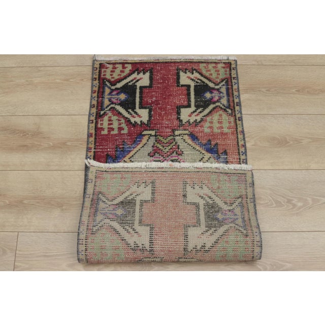 1970s Turkish Vintage Hand Knotted Red Oushak Doormat Rug For Sale - Image 9 of 10