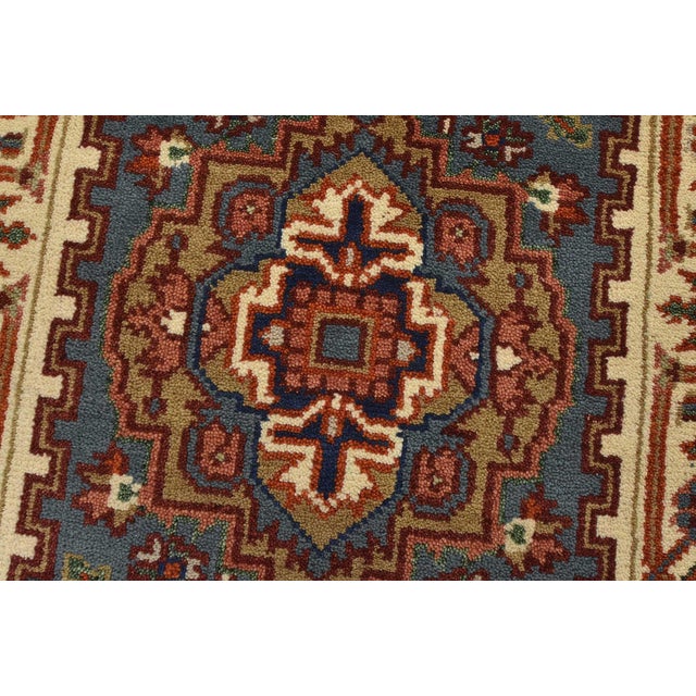 Textile Heriz Runner 2’6” X 6’1” Blue Wool Tribal Hand-Knotted Oriental Rug For Sale - Image 7 of 11