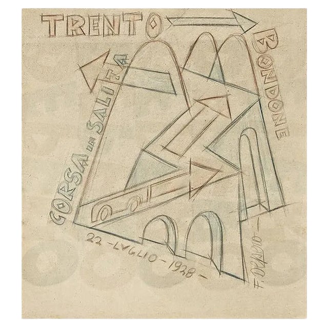 Trento - Bondone Corsa in Salita - Original Drawing by Fortunato Depero - 1928 1928 For Sale