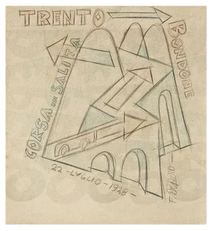Trento - Bondone Corsa in Salita - Original Drawing by Fortunato Depero - 1928 1928