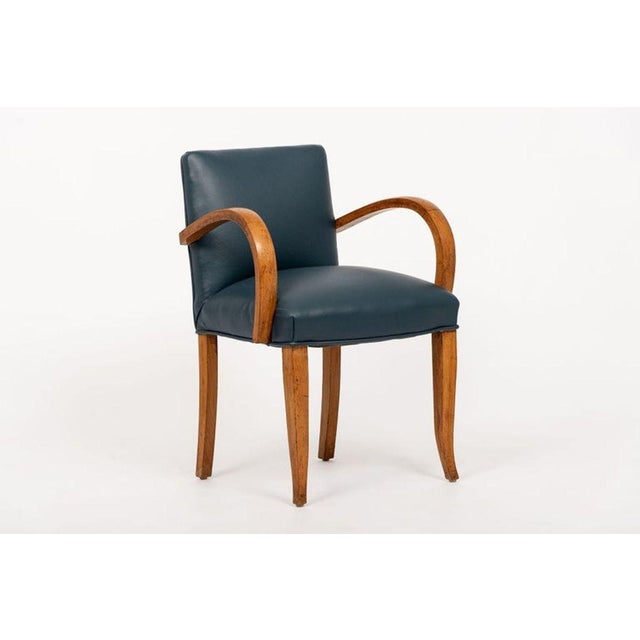 Antique Art Deco Maple Bentwood and Blue Leather Dining Chairs 1930s For Sale - Image 9 of 11