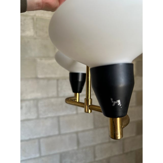 1950s 1950s Brass, Metal, and Opaline Glass Hanging Ceiling Light, Sweden For Sale - Image 5 of 10