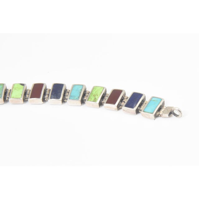 Late 20th Century Multicolored Gemstone and Sterling Silver Link Bracelet For Sale - Image 5 of 14