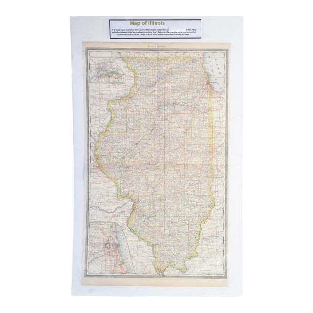 Antique 1870s g.w. Gray & Son Map of Illinois (32 X 20")" For Sale