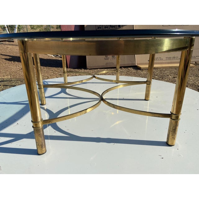Vintage Mid Century Cocktail Labarge Style Brass and Glass Oval Coffee Table For Sale - Image 11 of 17