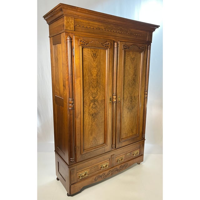 Victorian Grand 19th Century "Knock-Down" Burl Walnut Armoire For Sale - Image 3 of 13