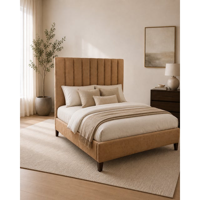 Elevate your bedroom with this stunning custom-designed queen bed frame, crafted for both comfort and elegance....