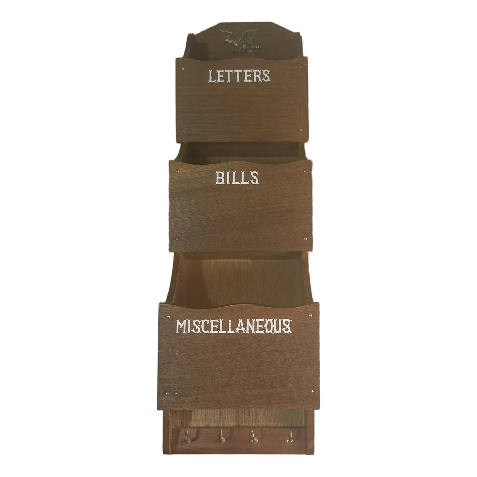 Vintage MCM 3 Tier Wood Wall Mount Letters Holder Organizer | Chairish