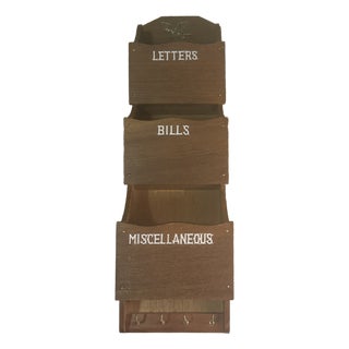 Vintage MCM 3 Tier Wood Wall Mount Letters Holder Organizer For Sale