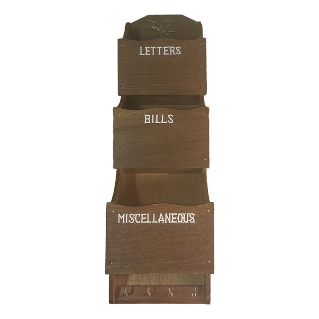 Vintage MCM 3 Tier Wood Wall Mount Letters Holder Organizer For Sale