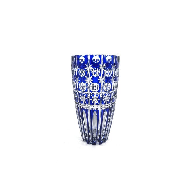 Blue Bohemian Cobalt Blue Cut Crystal Vase, 1960s For Sale - Image 8 of 11