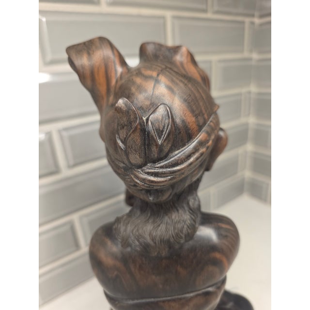 Mid 20th Century Balinese Macassar Ebony Wood Seated Young Boy Sculpture by K. Aria (Mas, Bali) For Sale - Image 11 of 12