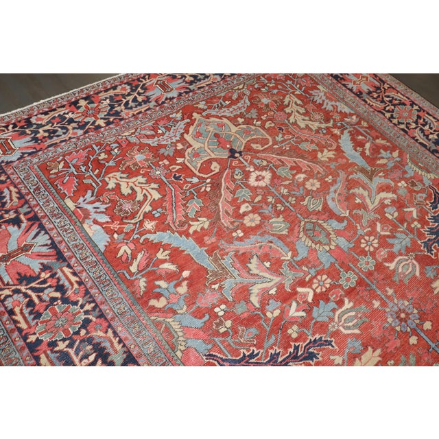Red Antique Zabihi Collection Persian Heriz Rug - 8'8" x 12'2" For Sale - Image 8 of 11