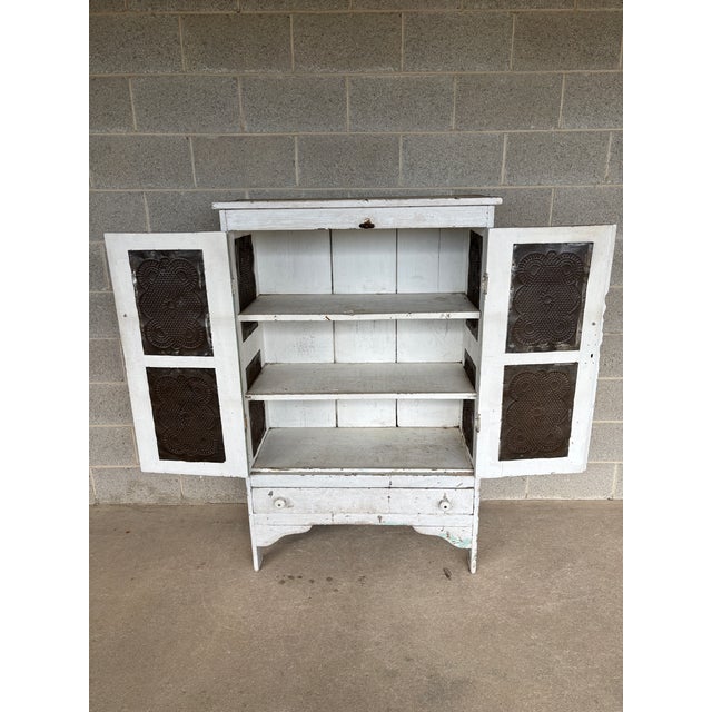 18th Century Primitive Antique Tin Stamped Pie Safe-Cupboard (Circa 1700's) For Sale - Image 5 of 18