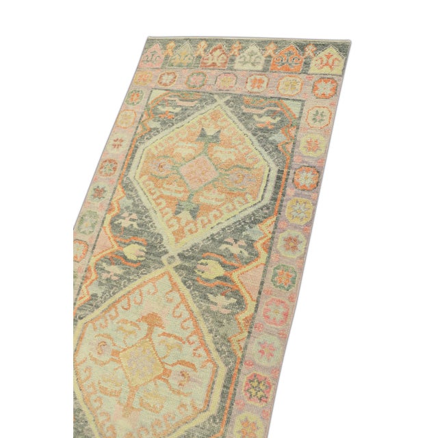 Modern Early 21st Century Pink Multicolor Handwoven Turkish Oushak Runner 2'11" X 6'4" For Sale - Image 3 of 6