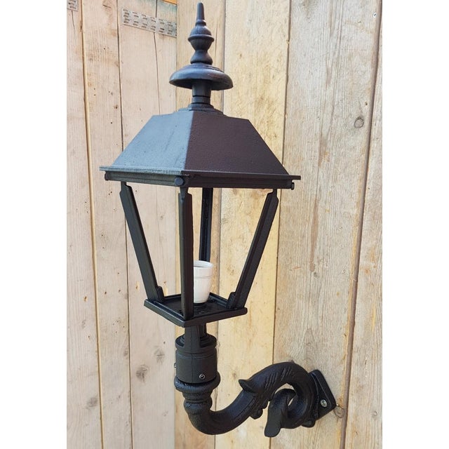 Antique Square Cast Iron Wall Lantern For Sale - Image 4 of 4