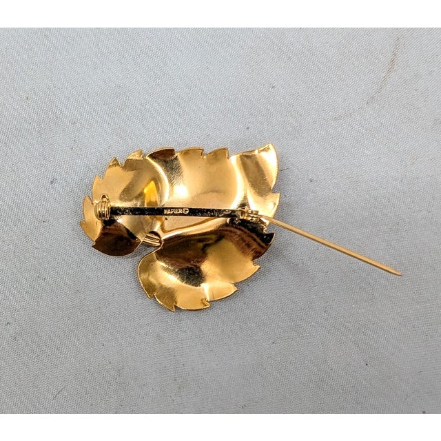 Metal Vintage 1960s Signed Napier Goldtone Leaf Brooch For Sale - Image 7 of 7