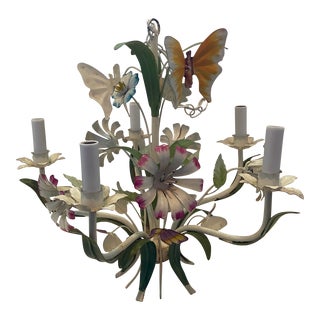 Vintage Tole Floral Chandelier For Sale