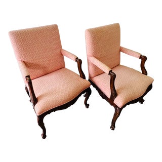 Vintage John Widdicomb Pink Upholstered Chippendale Style Chairs a Pair For Sale