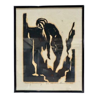 Mid 20th Century Signed Original Expressionist Print "Dawn of Awakening" Barbara Shannon Figural Art Framed For Sale