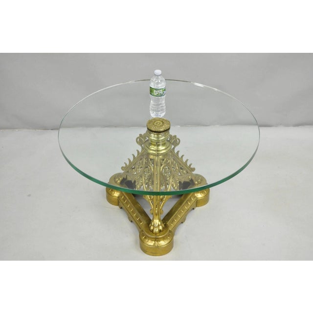 French Empire Renaissance Bronze Paw Foot Pedestal Base Round Glass Coffee Table For Sale - Image 10 of 12