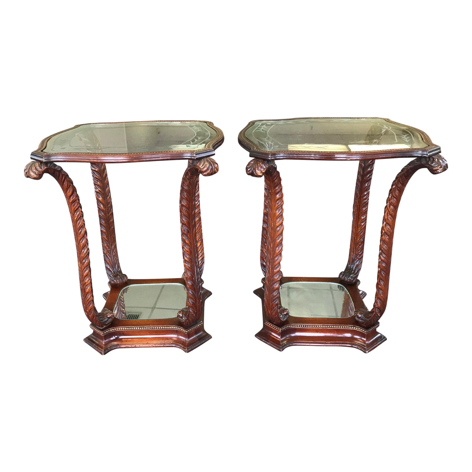 20th Century Traditional Glass Top Tables a Pair Chairish