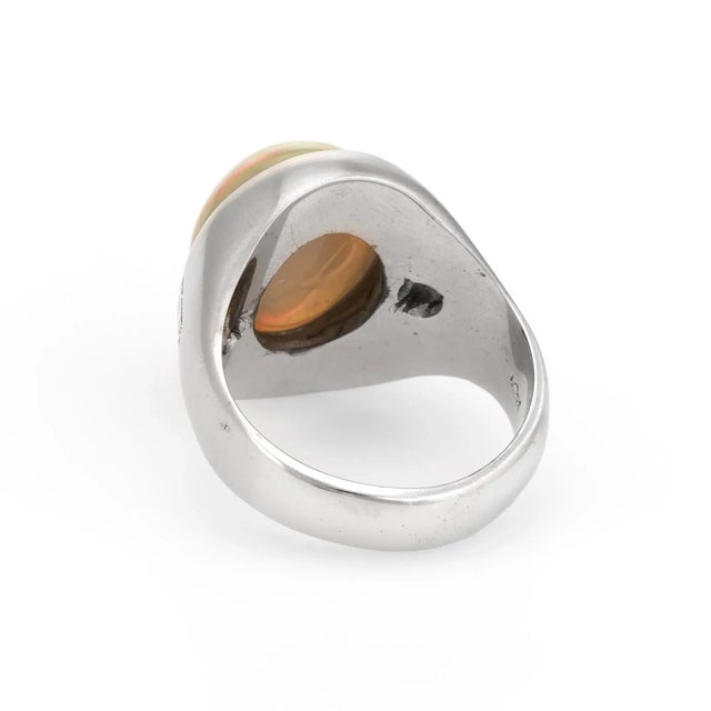 Mid 20th Century Mid 20th Century Vintage Men''s Natural Opal Diamond Ring 14 Karat White Gold size 9 For Sale - Image 5 of 7
