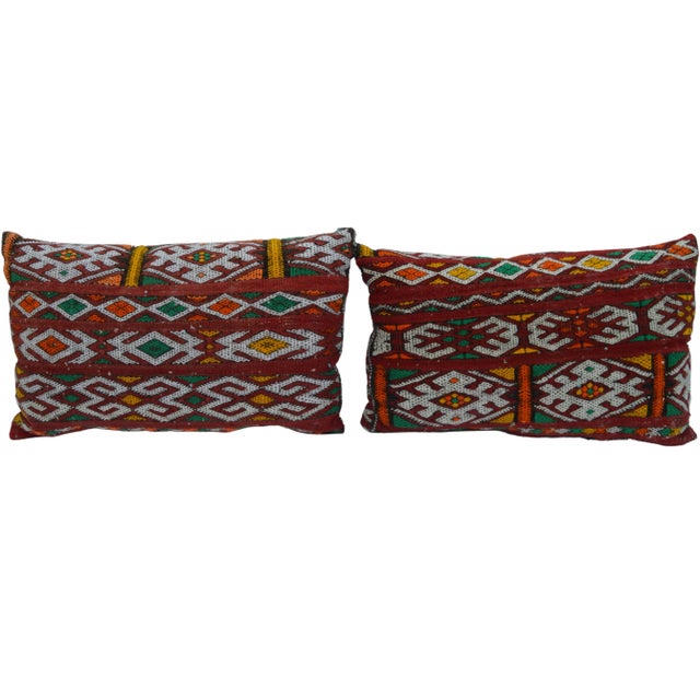 Textile Vintage Colorful Berber-Patterned Moroccan Pillows- a Pair For Sale - Image 7 of 11
